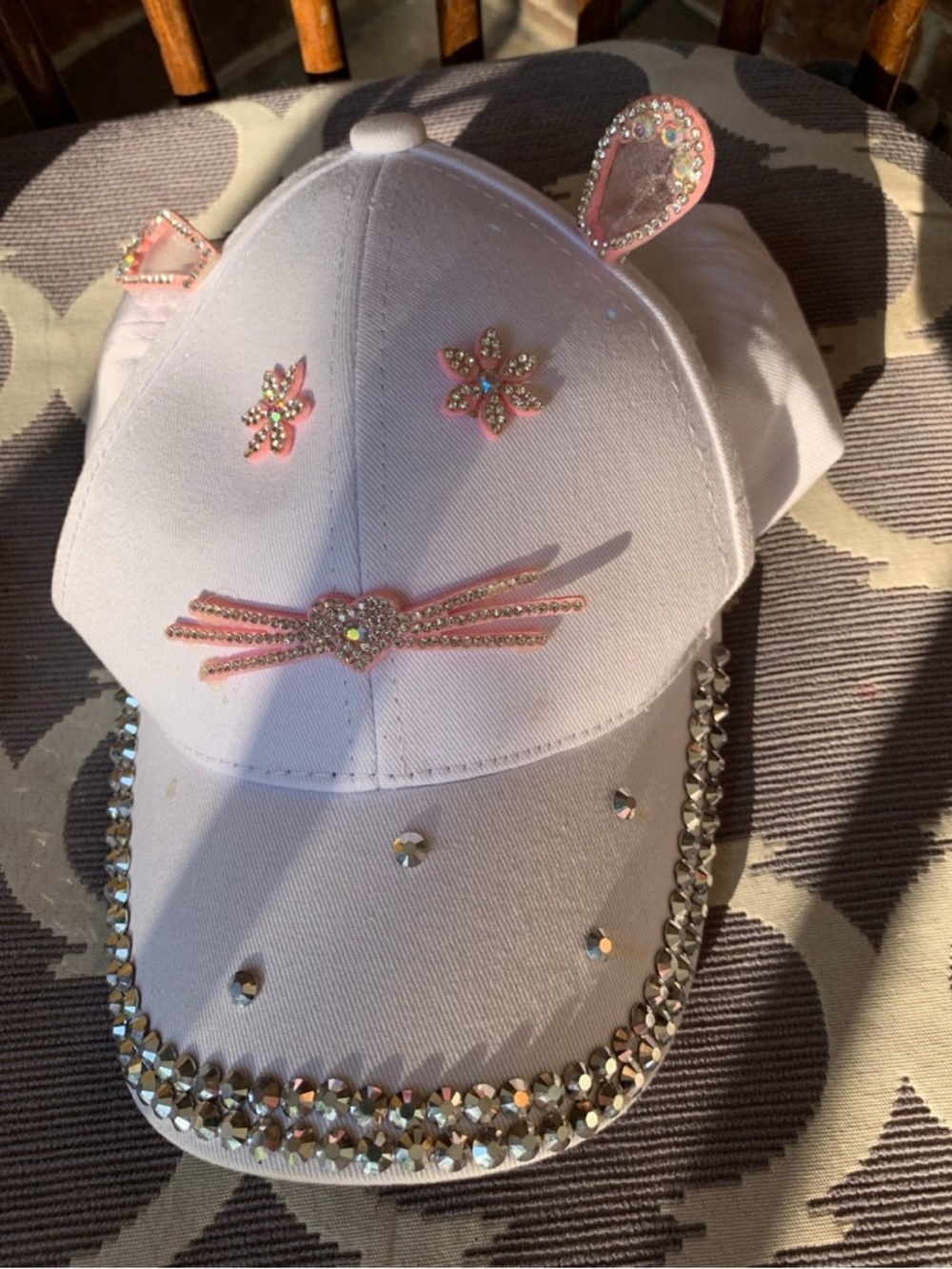 Kids toddler White and Pink Crystal Embellished Baseball Cap - Brand